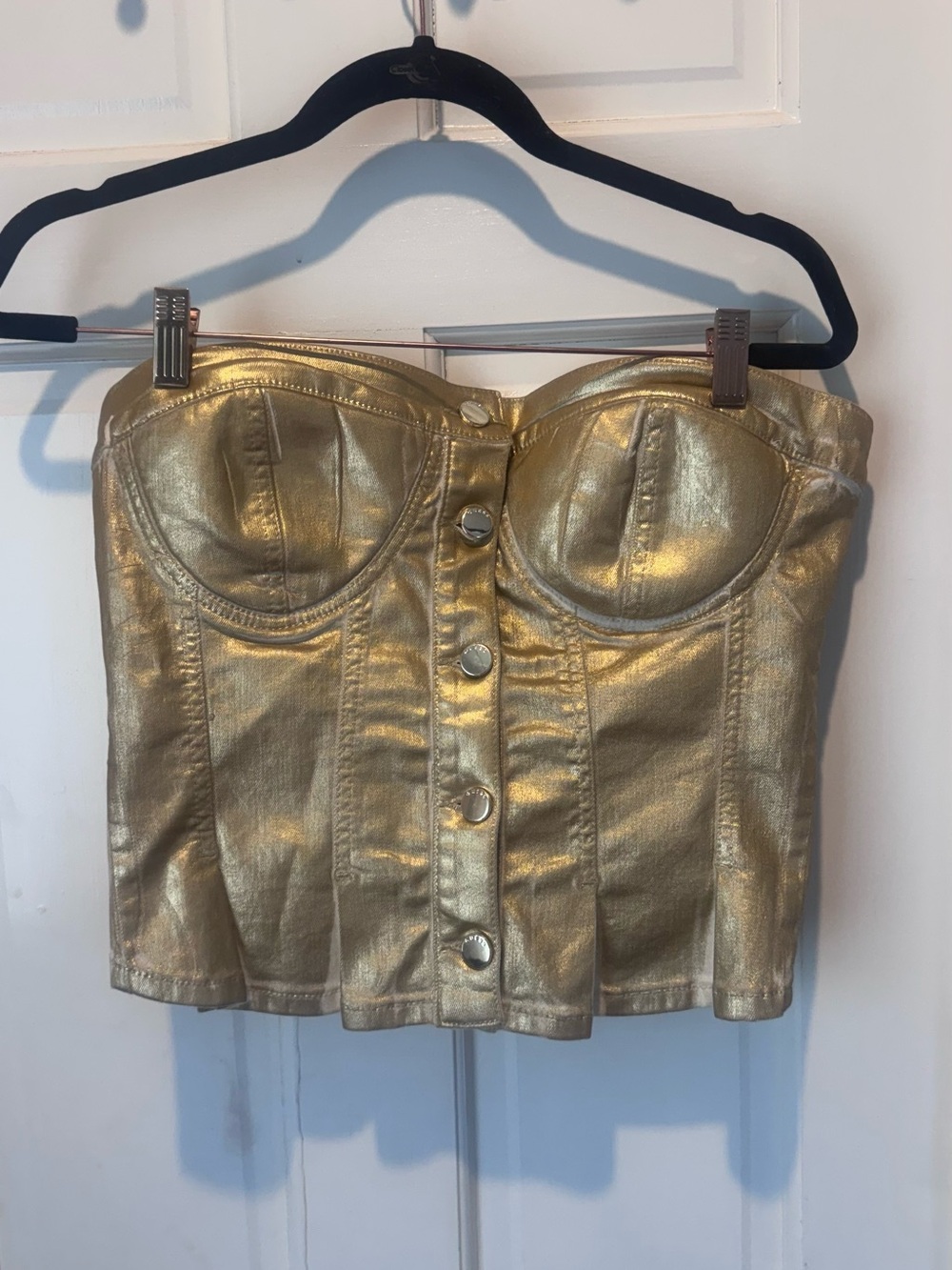 Vintage Y2K Guess Gold Coated Denim Corset Top Sz Medium